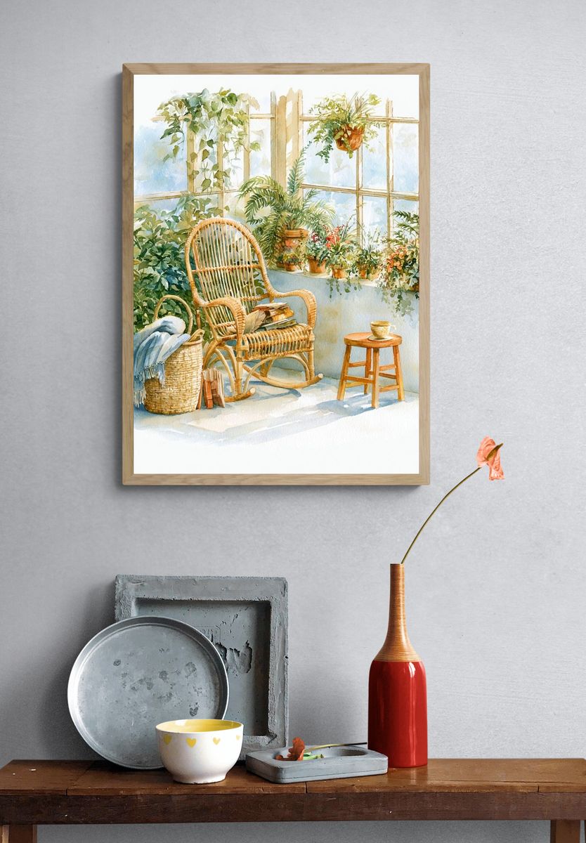 Sunlit Conservatory Watercolor Print. — room view 3