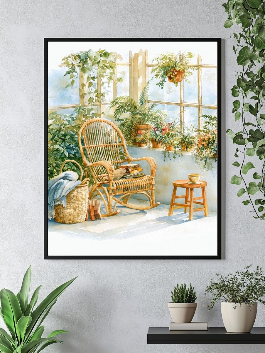 Sunlit Conservatory Watercolor Print. — room view 4