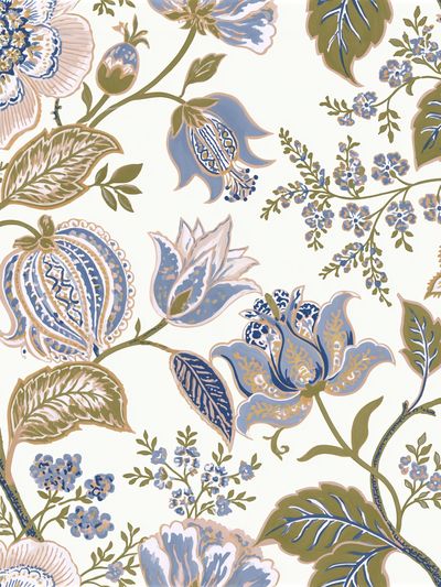 Blue Floral Vine Pattern Print.