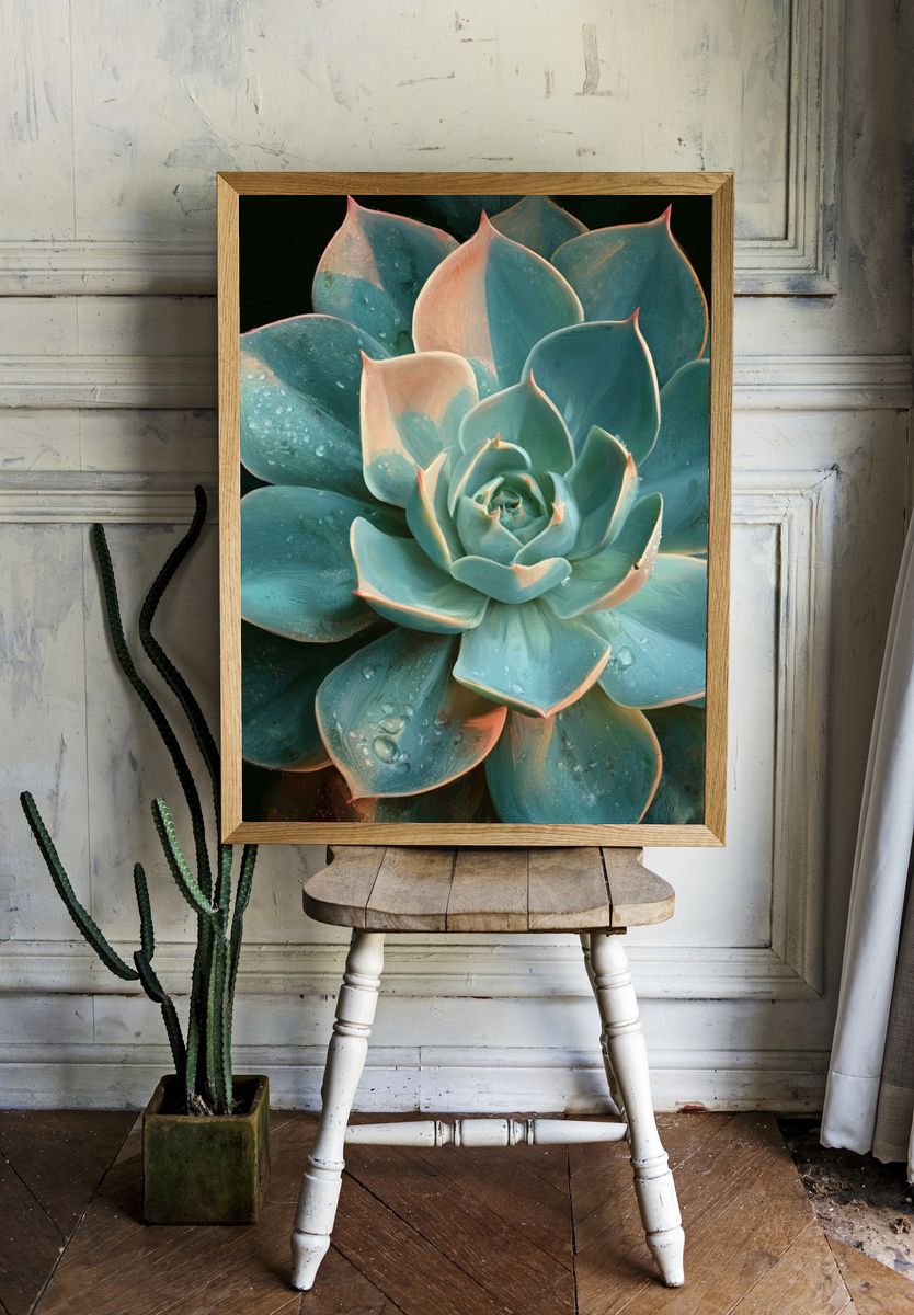 Blue Succulent Botanical Poster. room preview