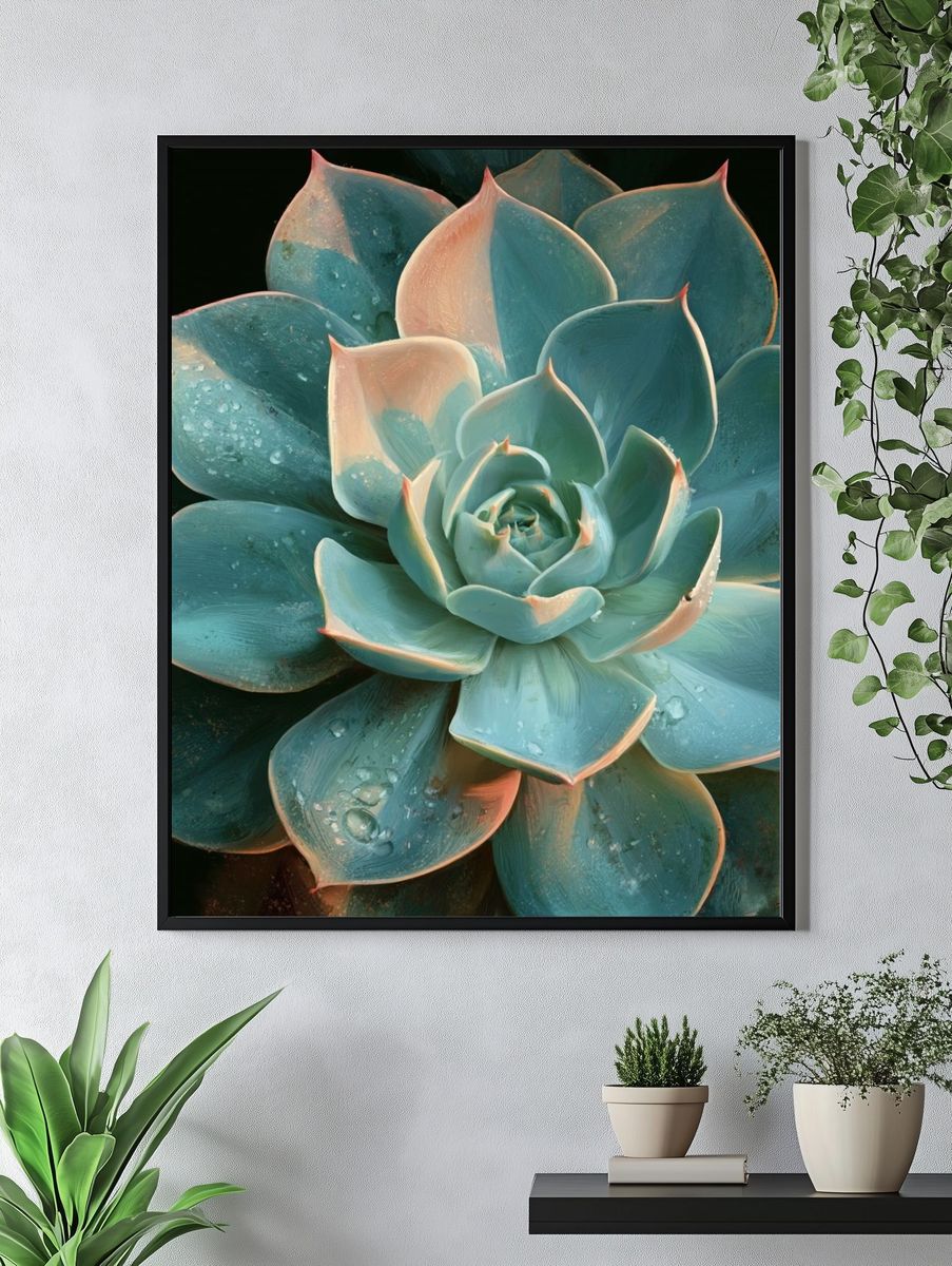Blue Succulent Botanical Poster. — room view 4