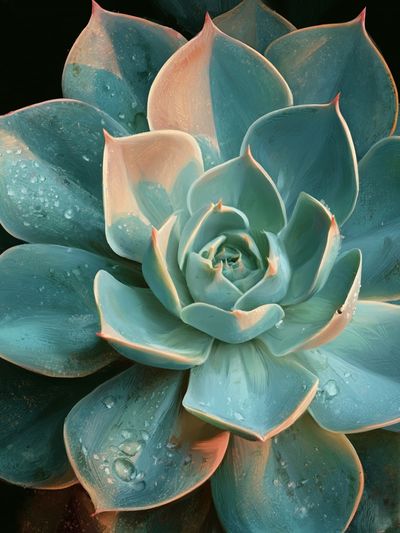 Blue Succulent Botanical Poster.