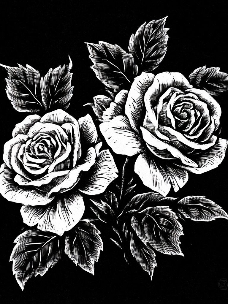 Black and White Roses Illustration Poster. poster detail