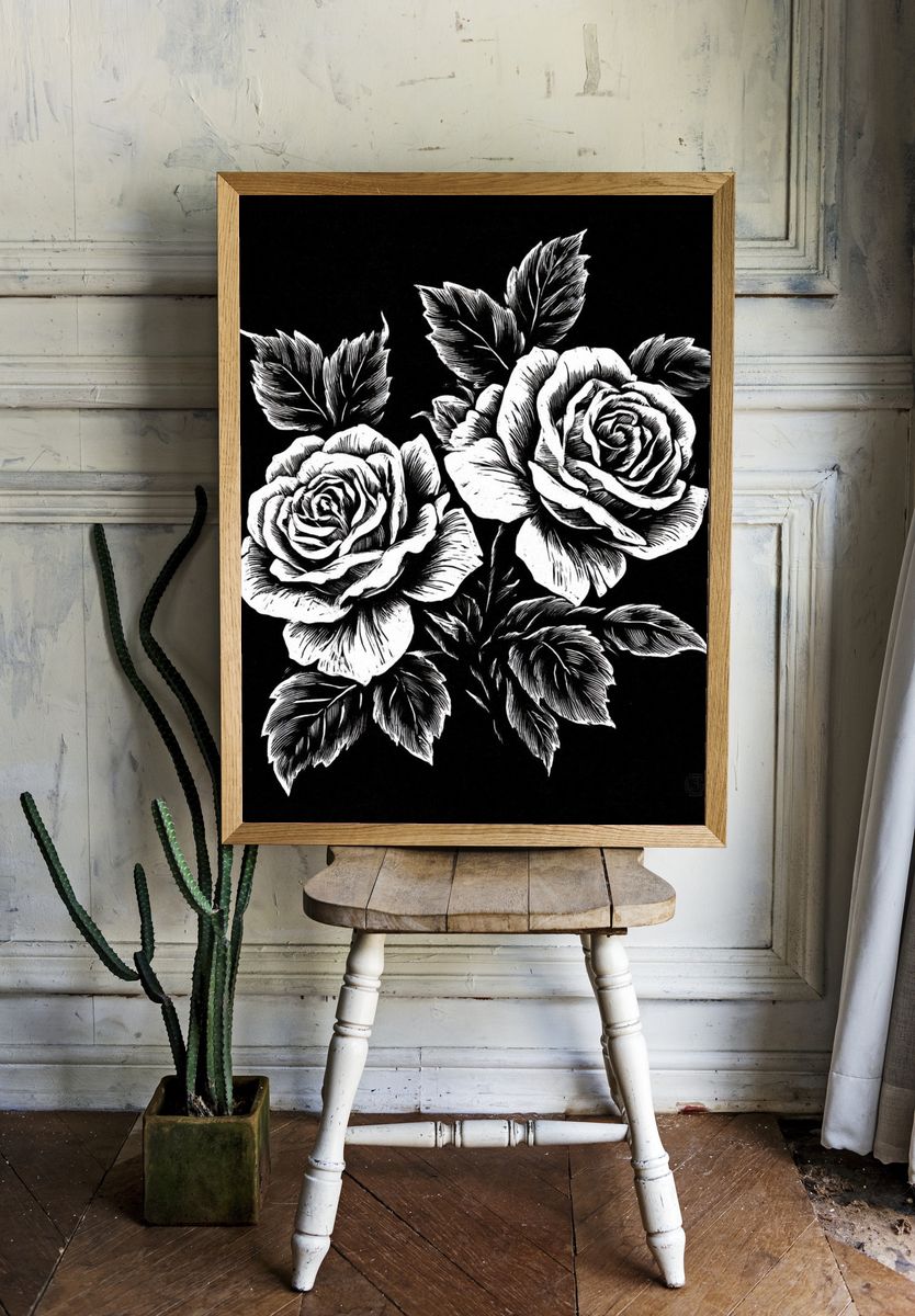 Black and White Roses Illustration Poster. room preview