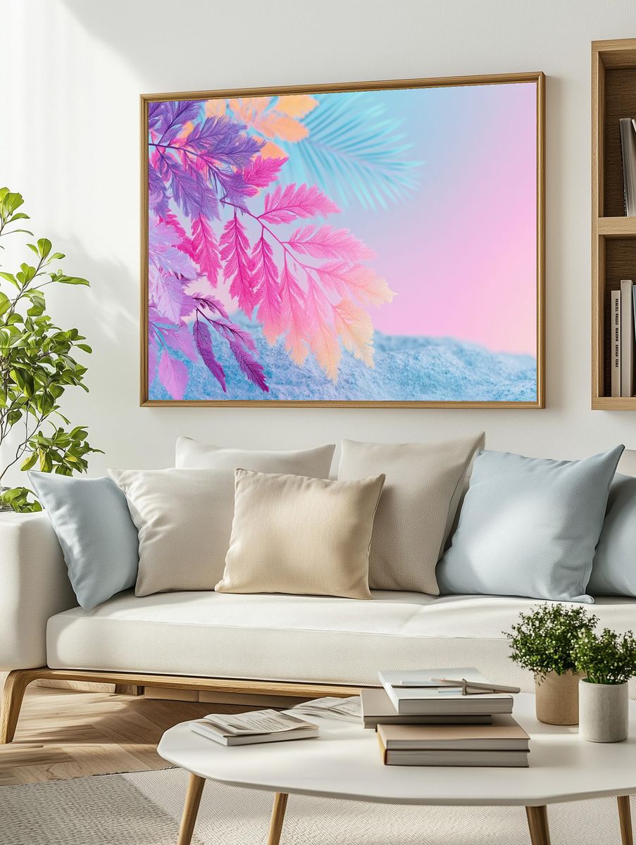 Pastel Fern Leaves Botanical Print. — room view 2