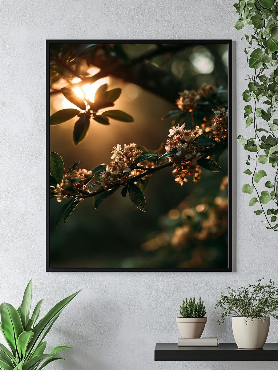 Golden Blossom Branch Photography Poster. — room view 4