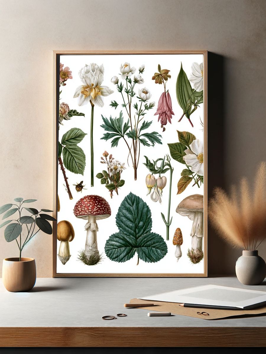 Botanical Mushroom Study Poster. — room view 2
