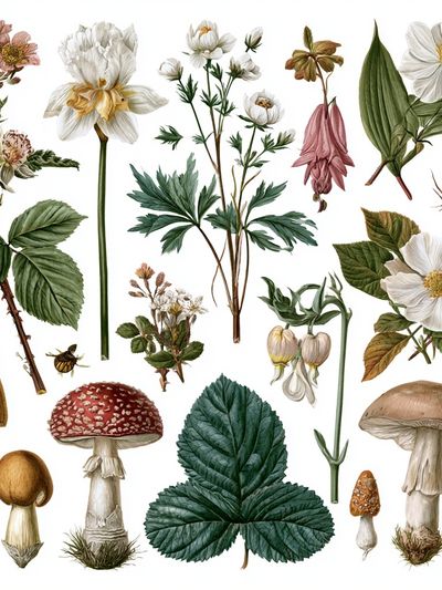 Botanical Mushroom Study Poster.