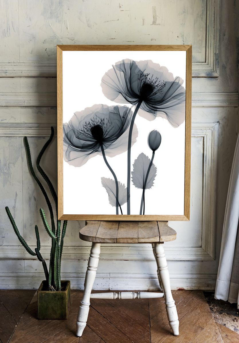 Translucent Poppy Bloom Print. room preview