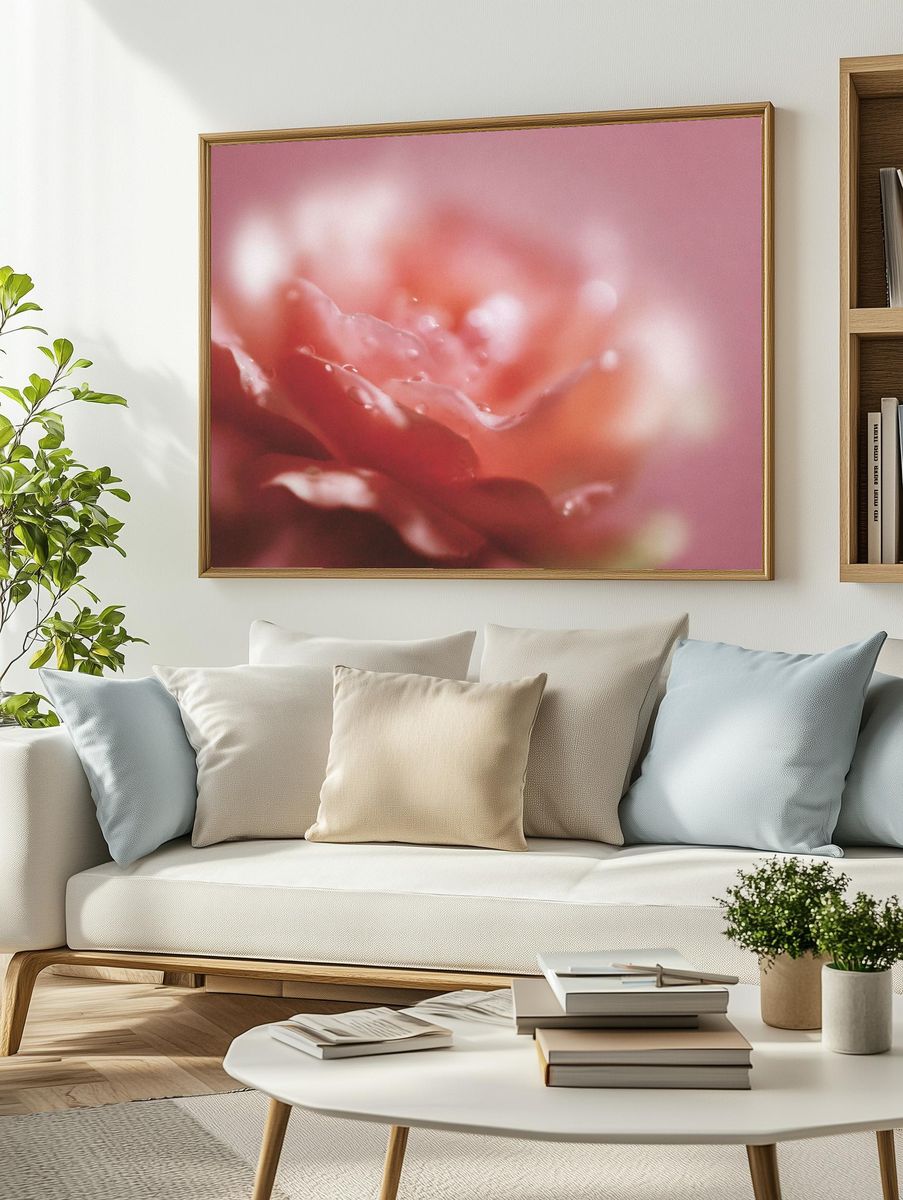 Soft Pink Flower Macro Print. — room view 2