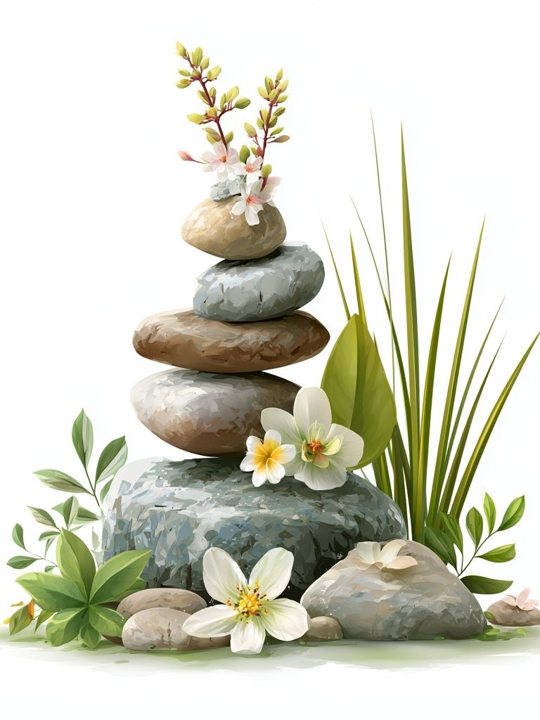 Zen Stone Stack Botanical Print. poster detail