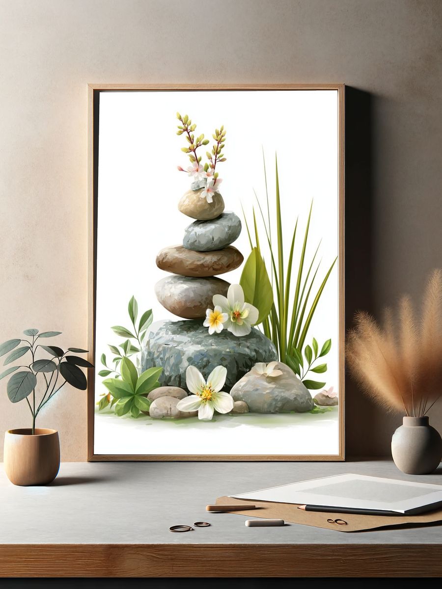 Zen Stone Stack Botanical Print. — room view 2