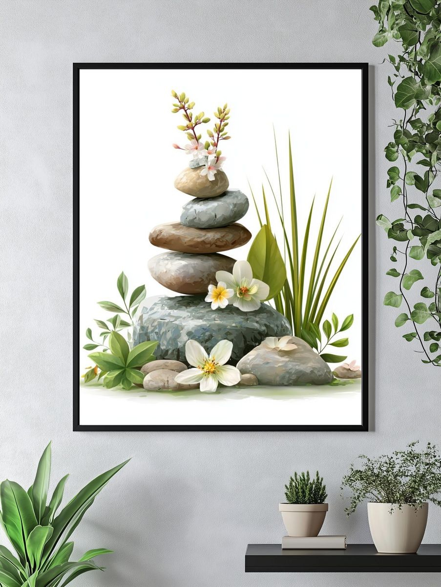 Zen Stone Stack Botanical Print. — room view 4