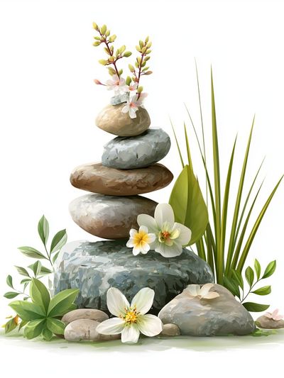 Zen Stone Stack Botanical Print.