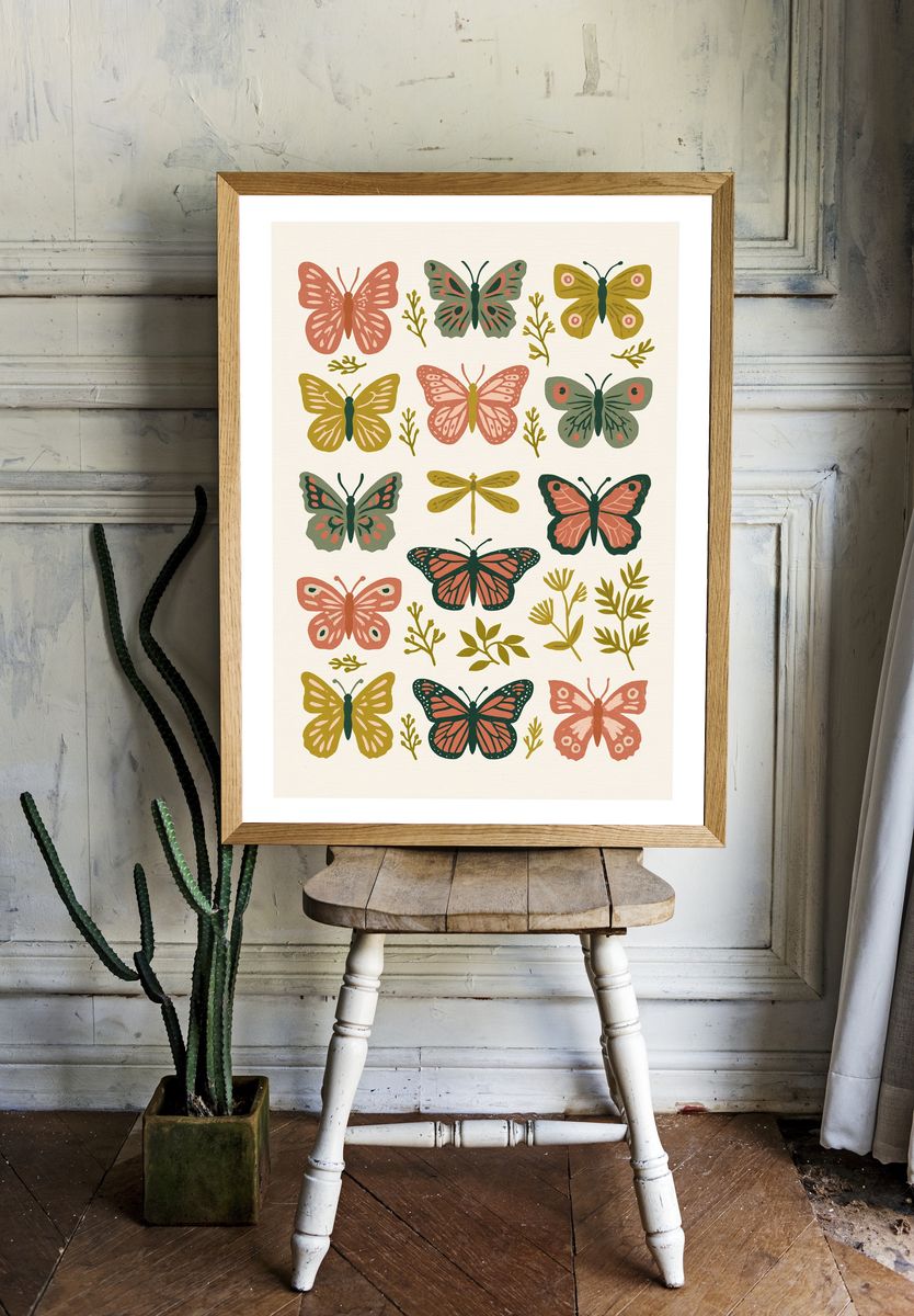Butterfly Garden Illustration Poster. room preview