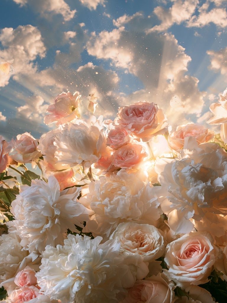 Sunlit Roses and Peonies Print. poster detail