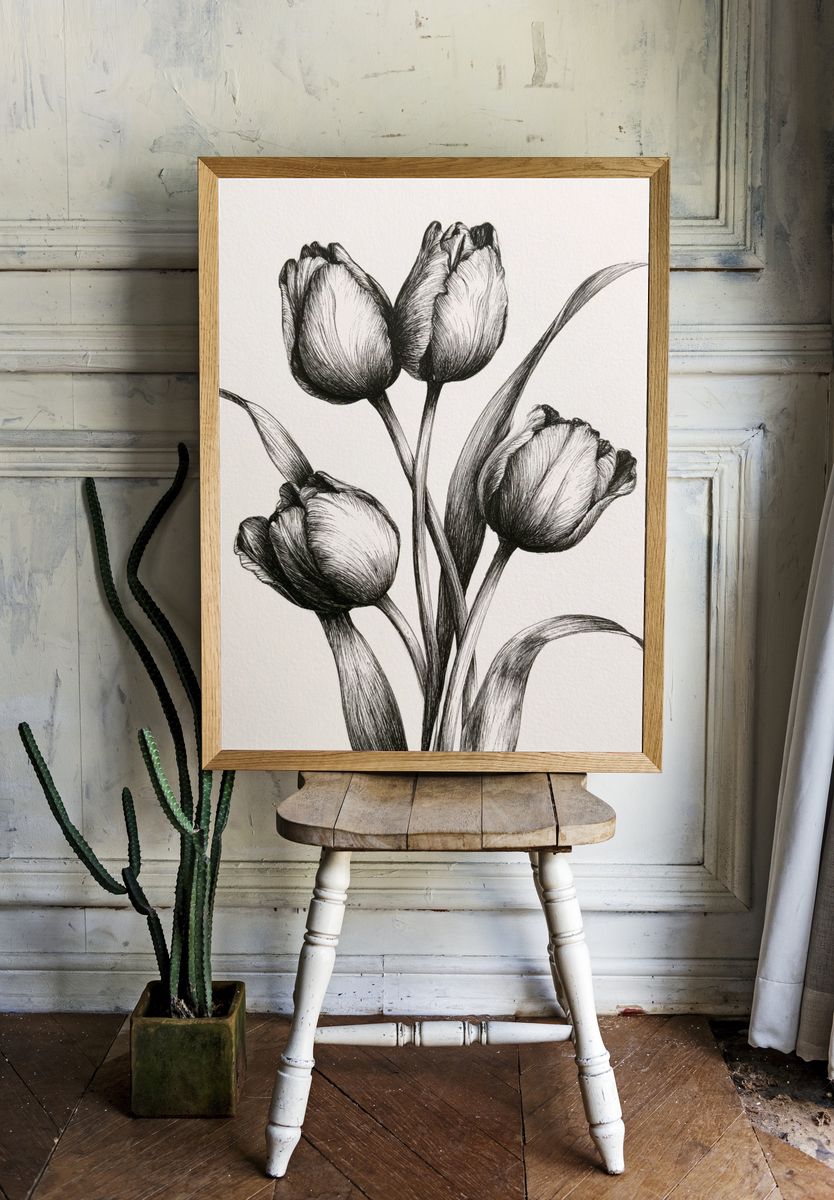 Tulip Bouquet Ink Print. — room view 1