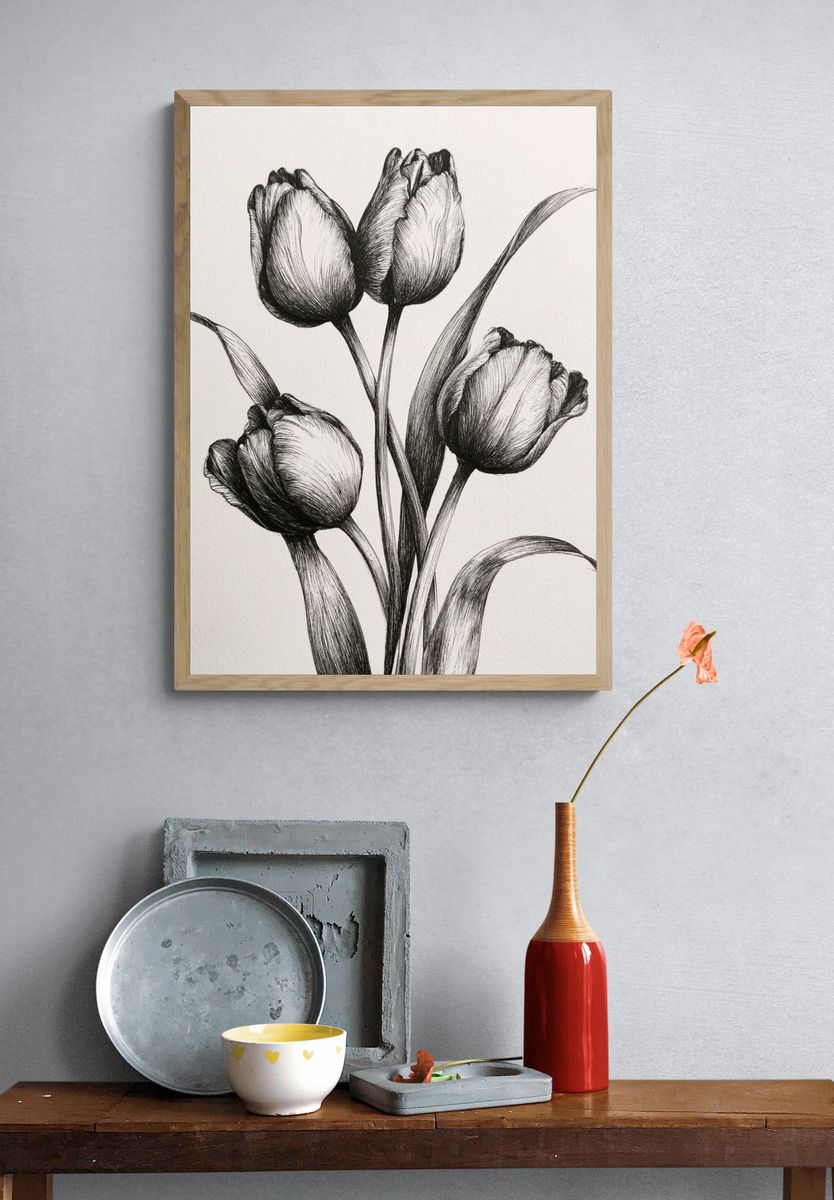 Tulip Bouquet Ink Print. — room view 3
