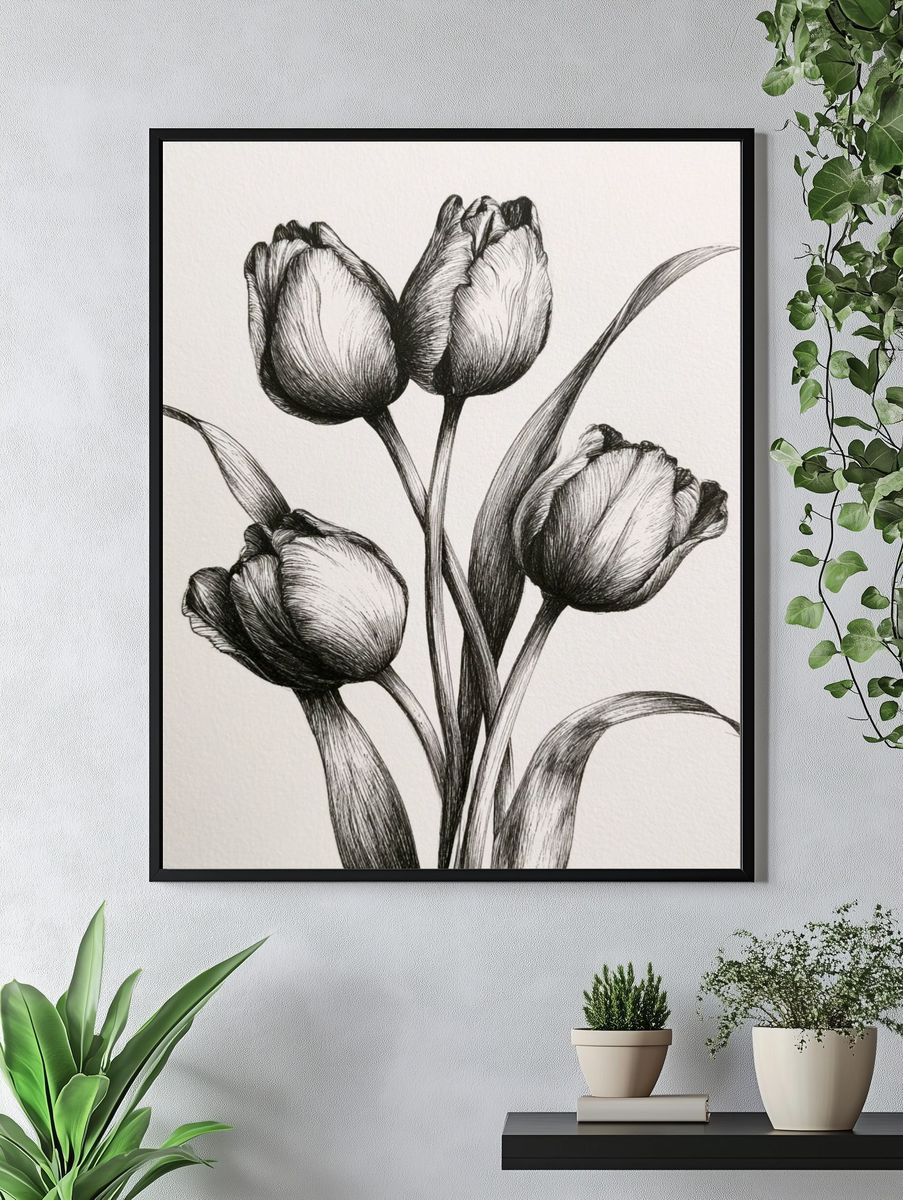 Tulip Bouquet Ink Print. — room view 4
