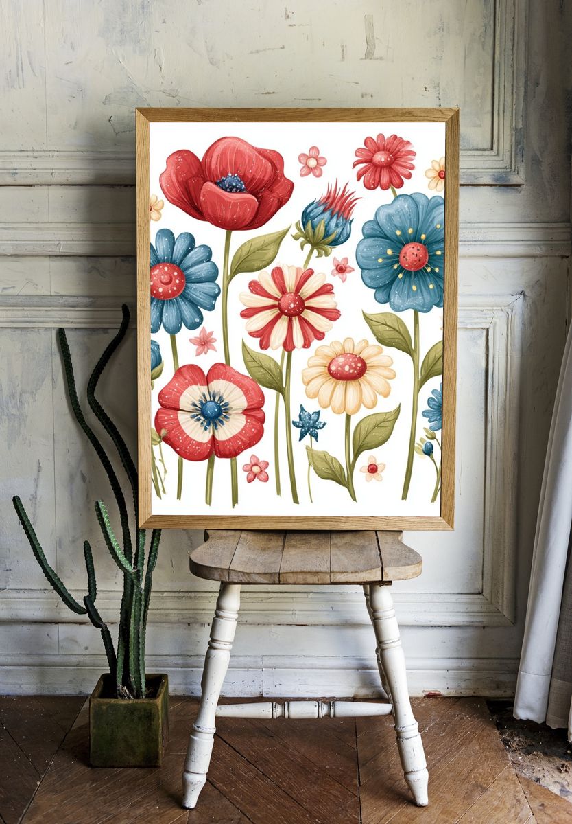 Retro Floral Bouquet Poster. — room view 1