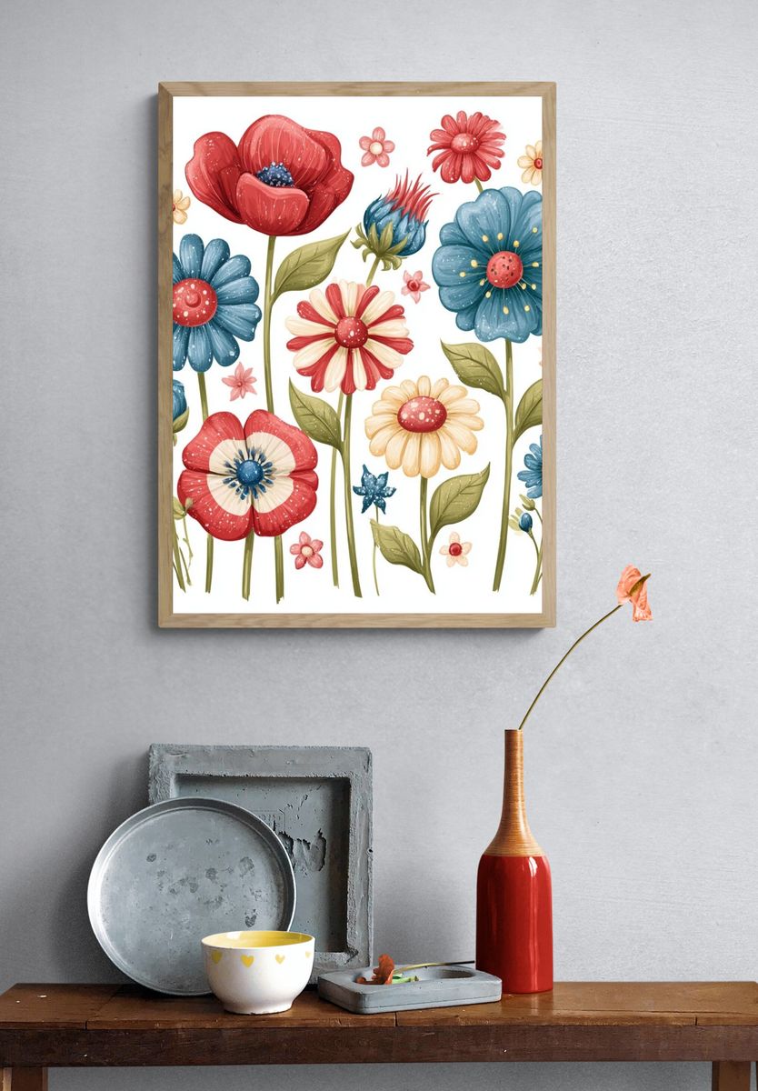Retro Floral Bouquet Poster. — room view 3