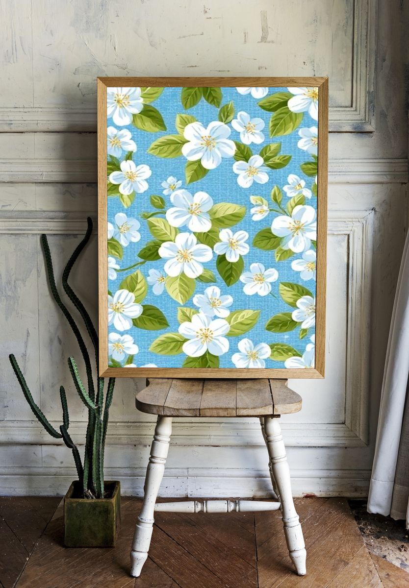 Blue Floral Pattern Poster. room preview