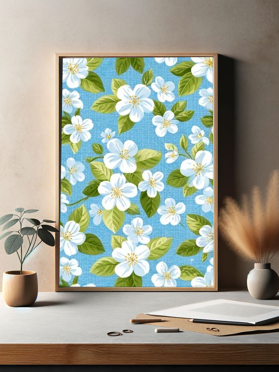 Blue Floral Pattern Poster. — room view 2