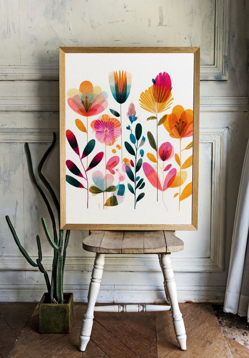 Colorful Floral Bouquet Illustration Poster. — room view 1