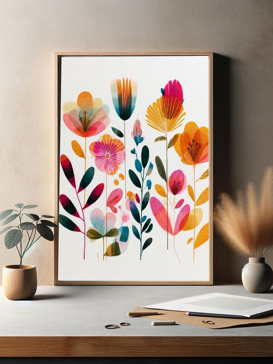 Colorful Floral Bouquet Illustration Poster. — room view 2