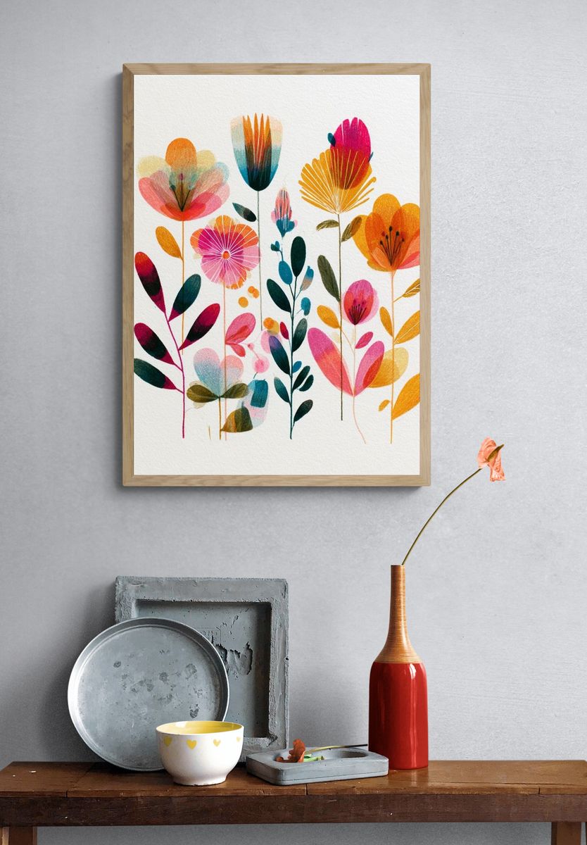 Colorful Floral Bouquet Illustration Poster. — room view 3
