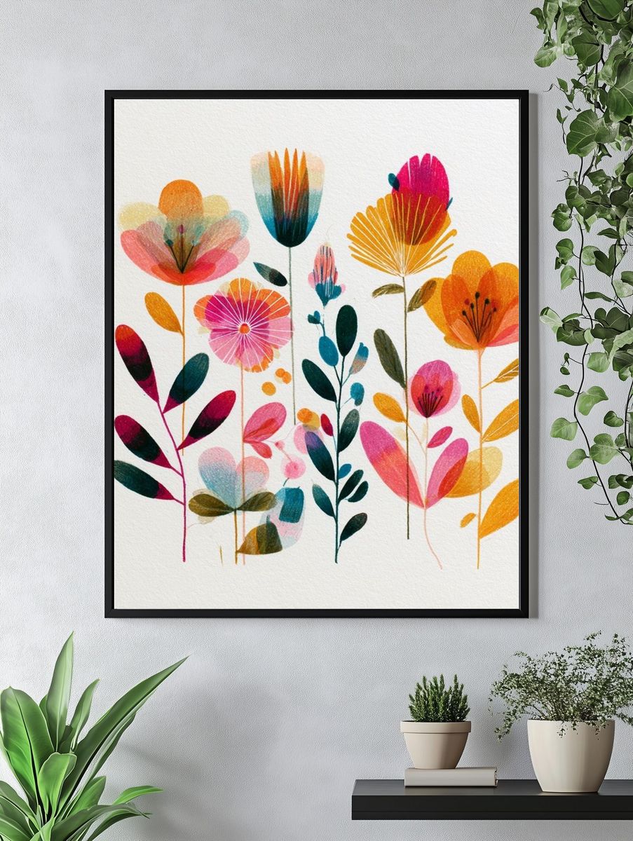 Colorful Floral Bouquet Illustration Poster. — room view 4