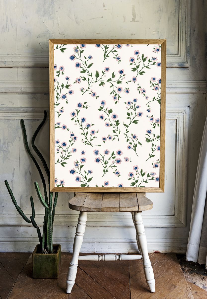 Delicate Floral Pattern Botanical Print. — room view 1