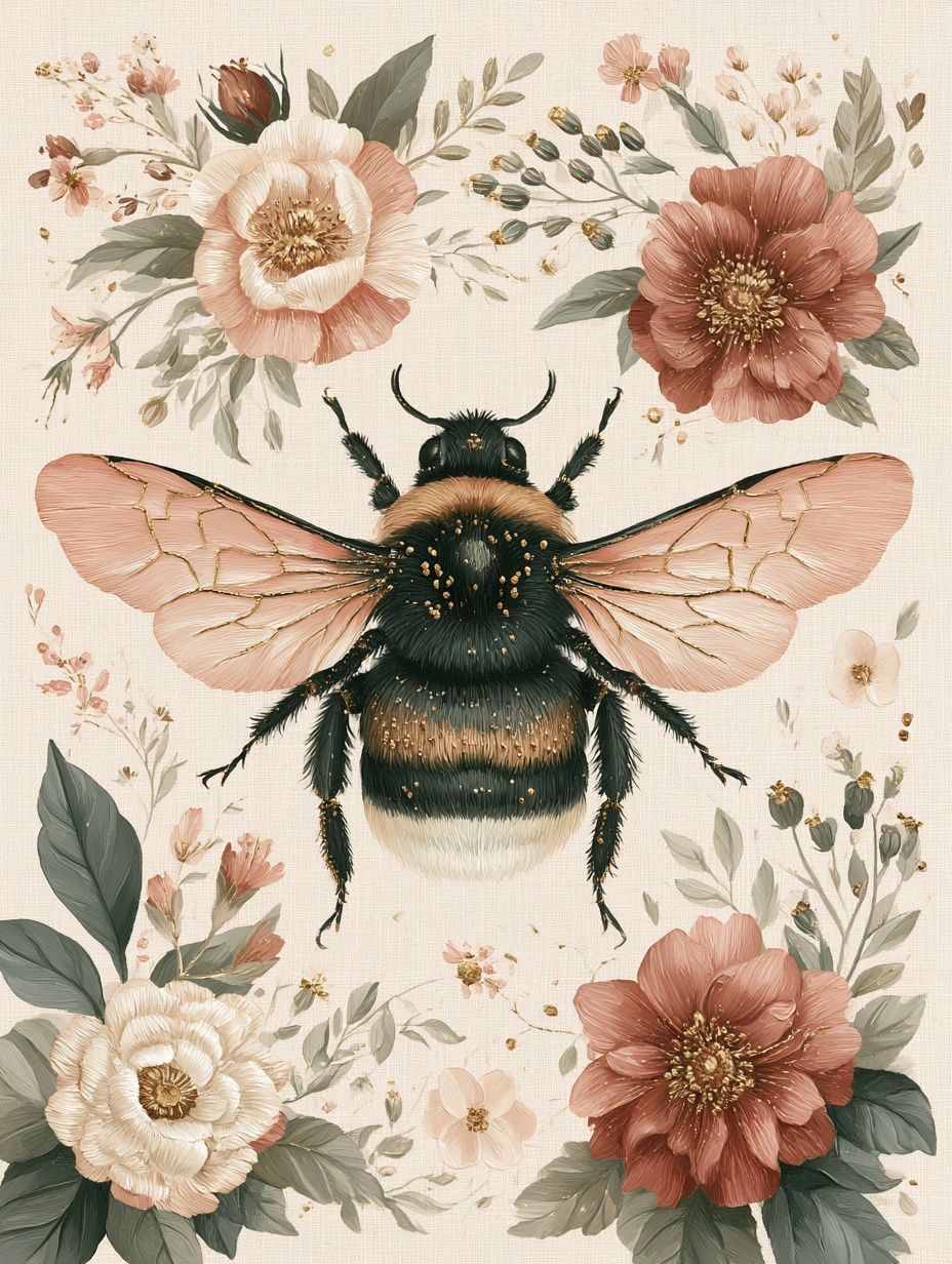 Floral Bumblebee Illustration Poster. poster detail