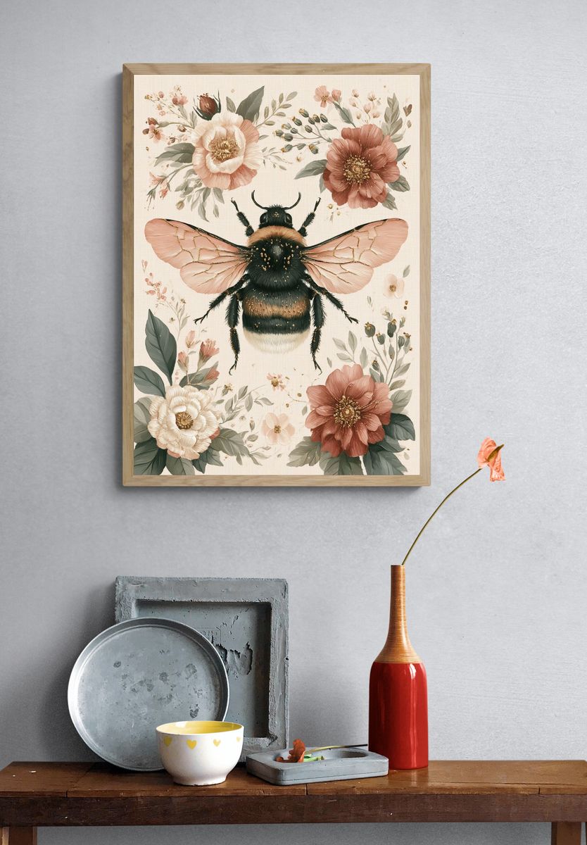 Floral Bumblebee Illustration Poster. — room view 3