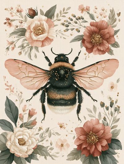 Floral Bumblebee Illustration Poster.