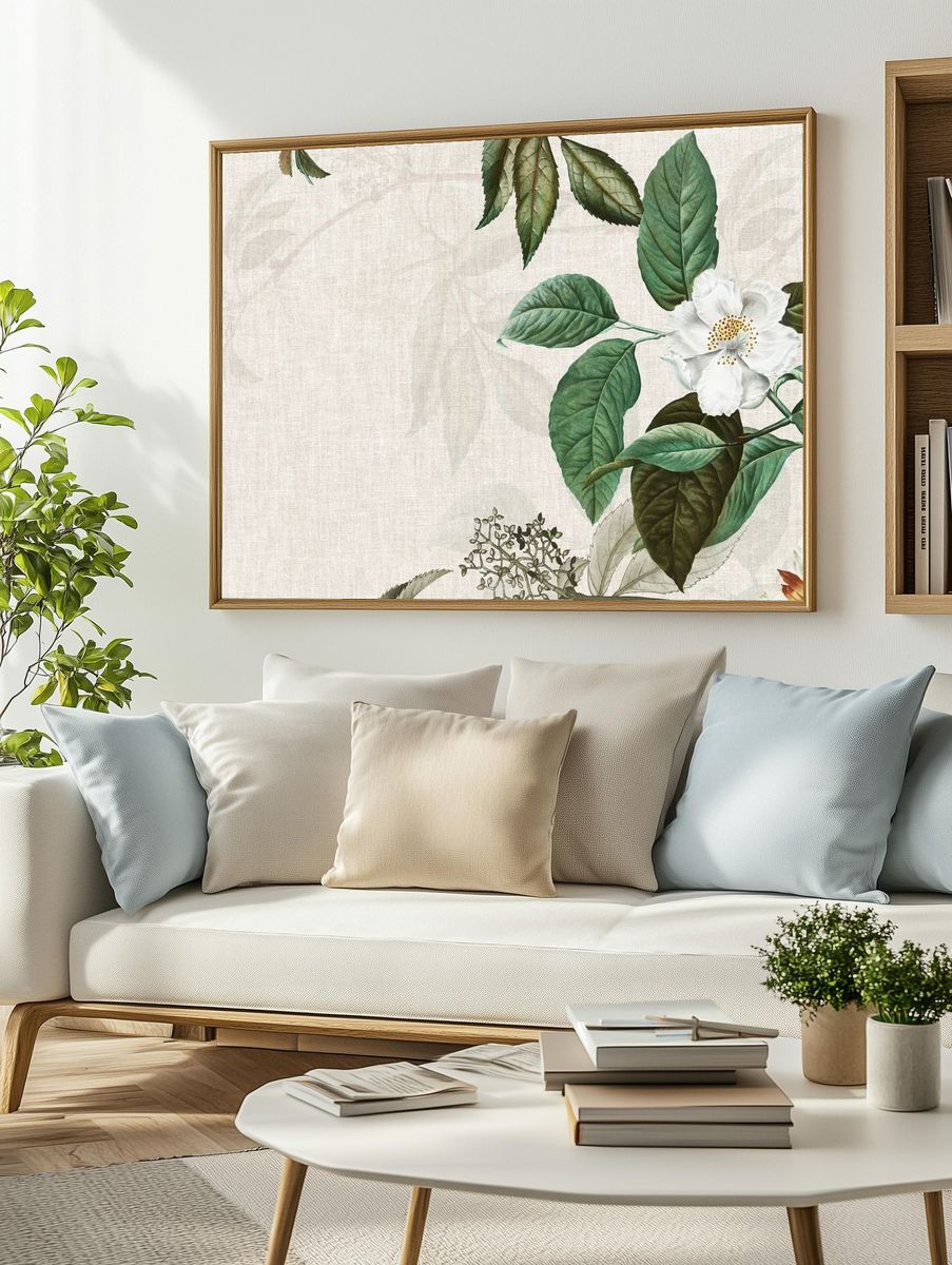 Weaved background musk rose illustration. — room view 2