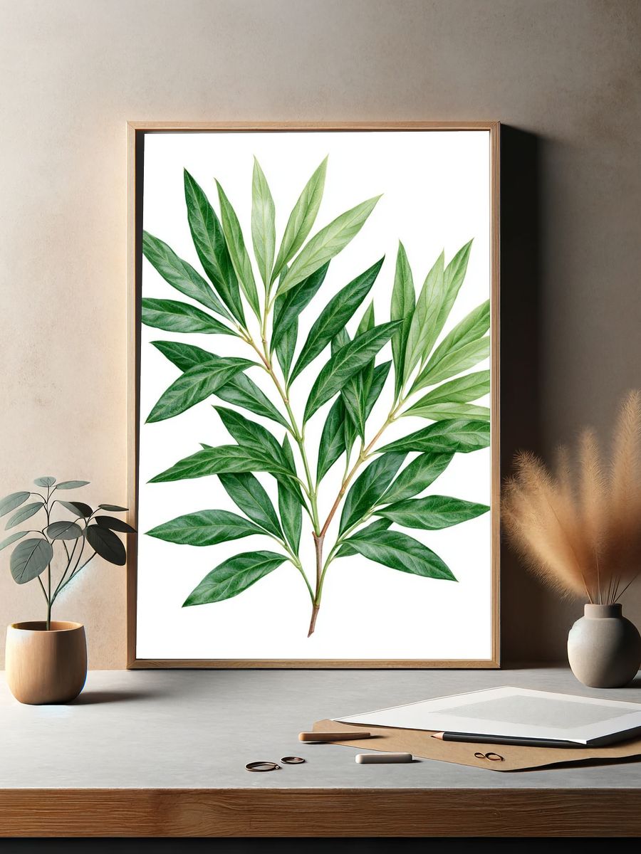 Green Botanical Leaves Print. — room view 2