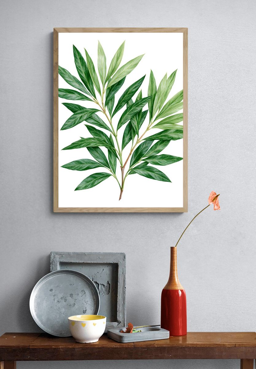 Green Botanical Leaves Print. — room view 3