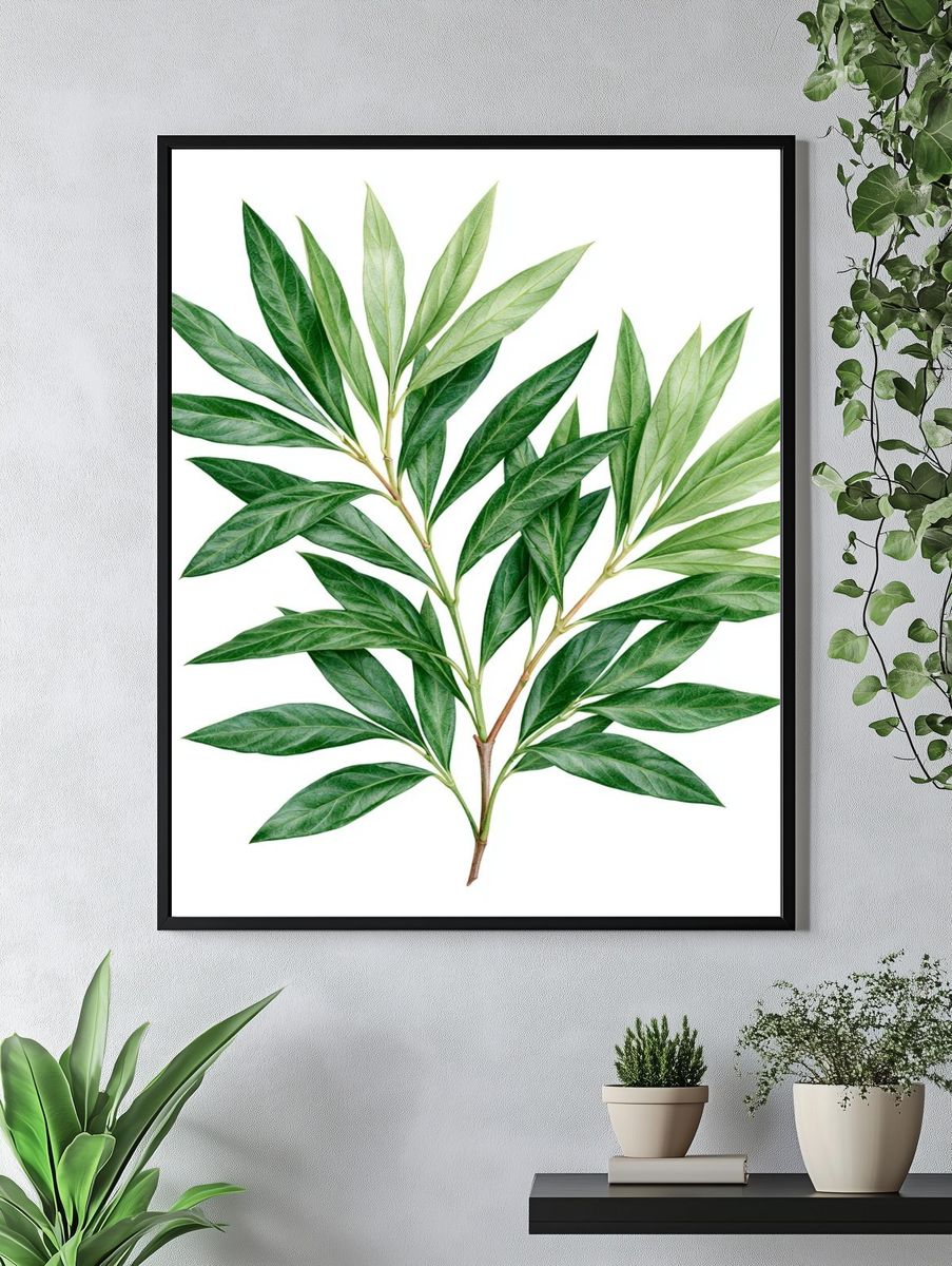 Green Botanical Leaves Print. — room view 4
