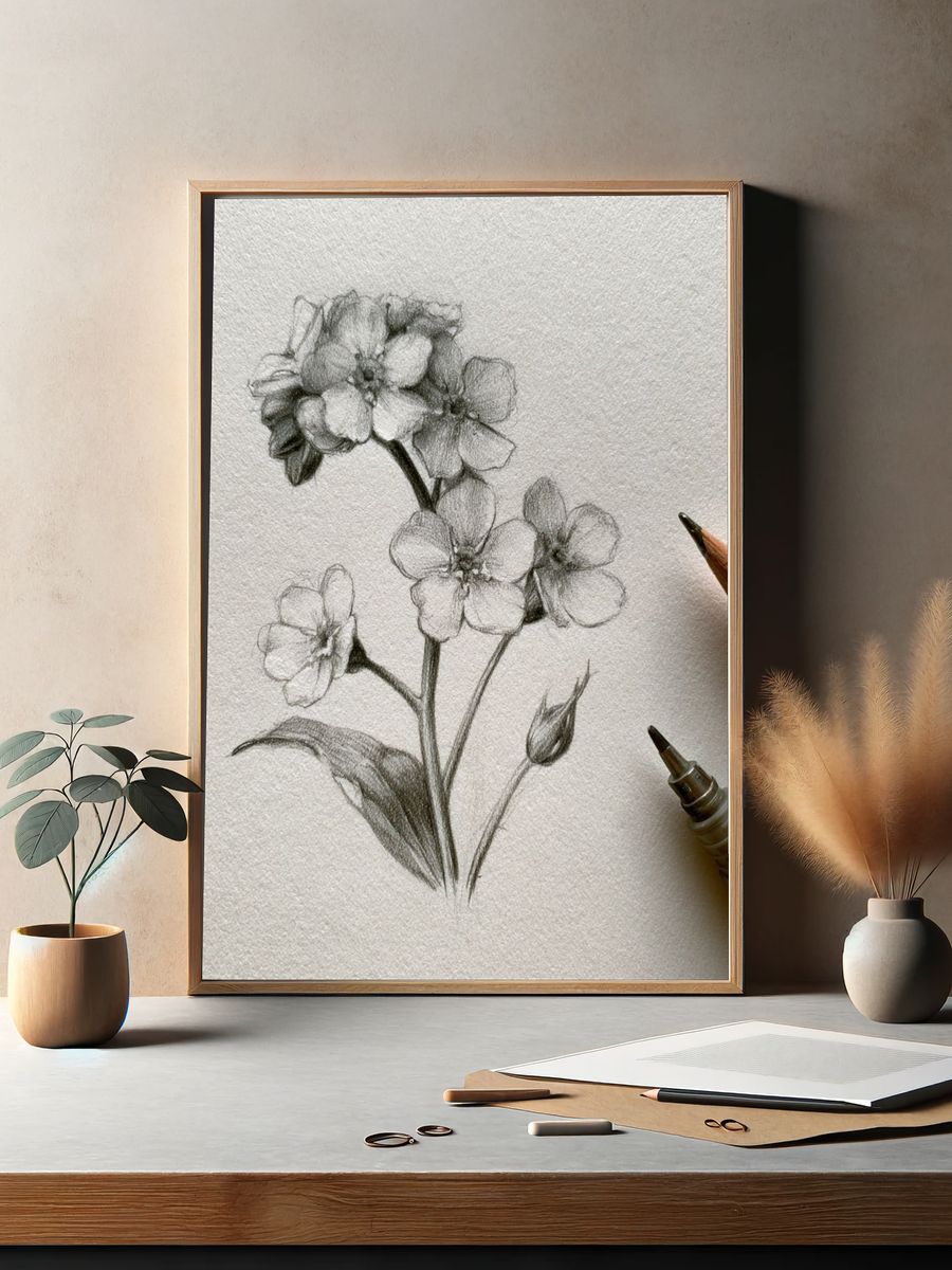 Botanical Pencil Sketch Poster. — room view 2
