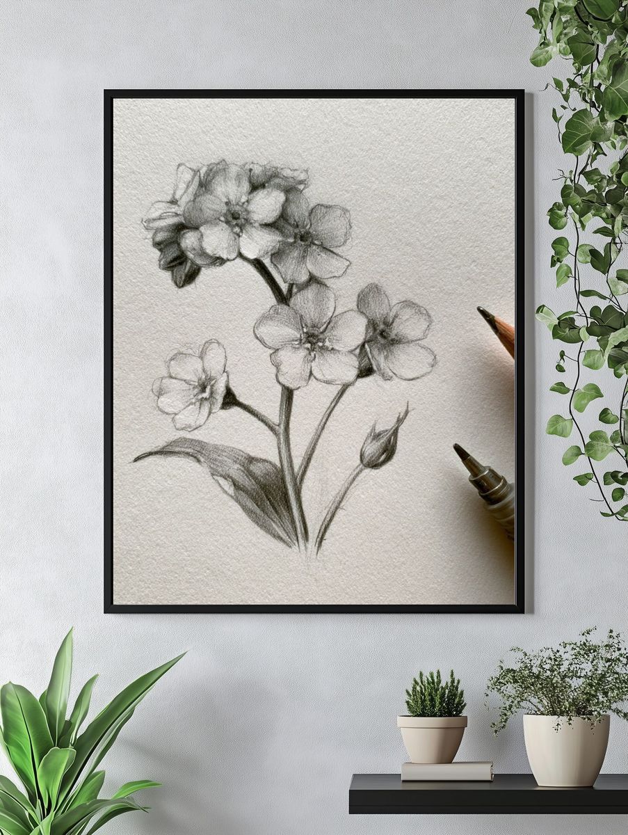 Botanical Pencil Sketch Poster. — room view 4