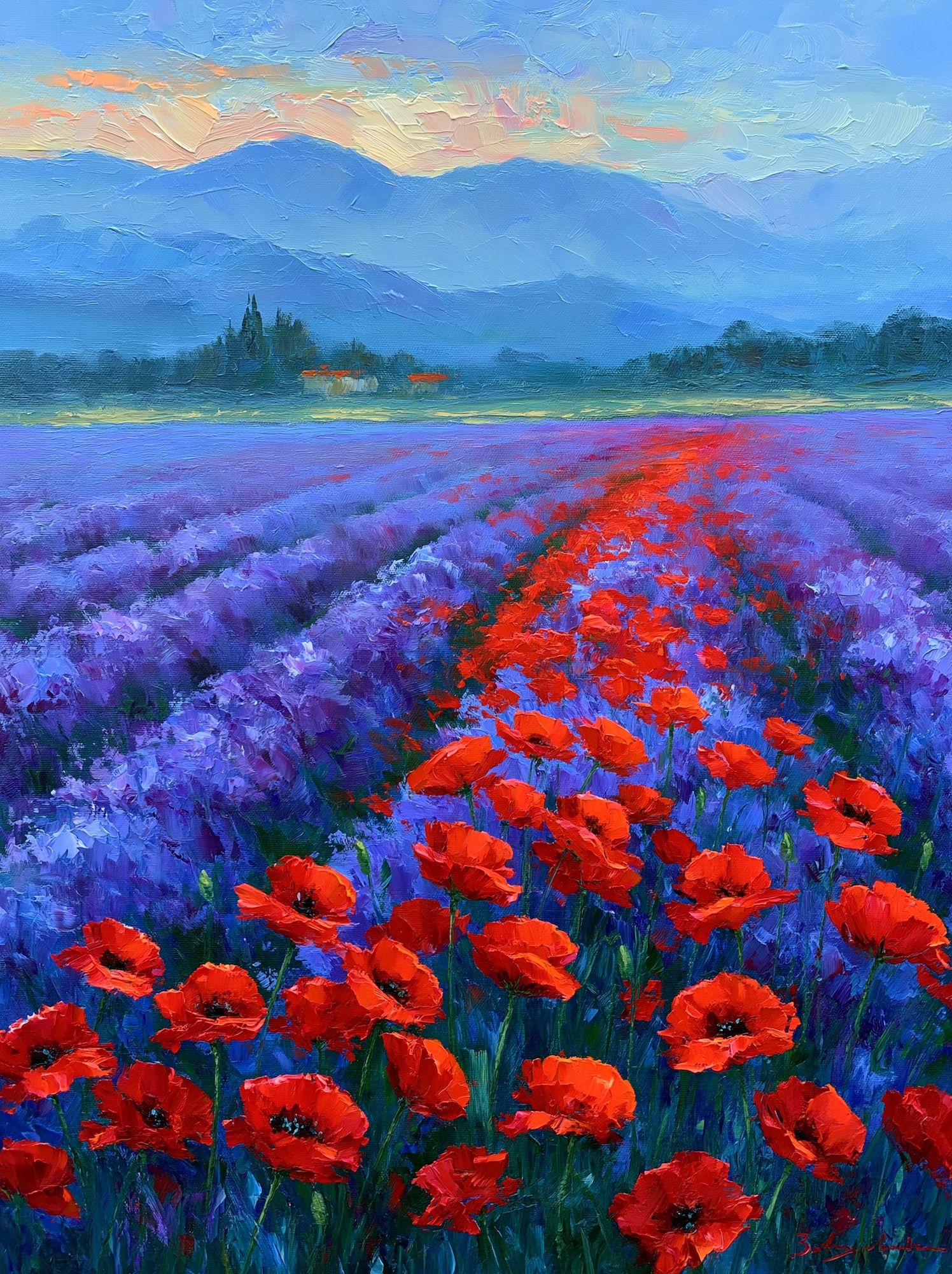 Poppy Field Landscape Print. poster detail