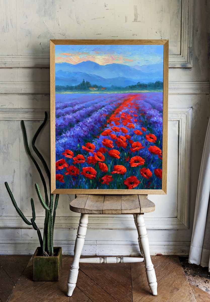 Poppy Field Landscape Print. room preview