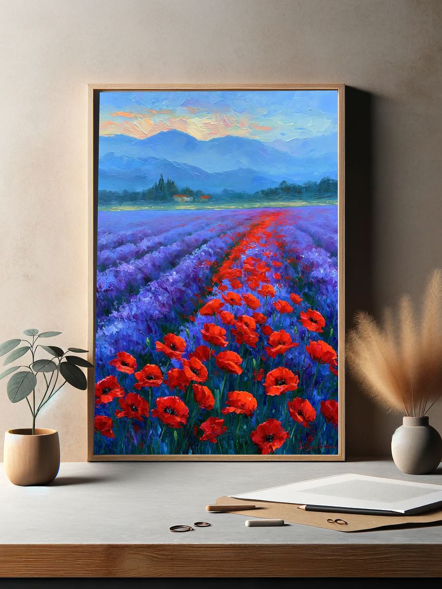 Poppy Field Landscape Print. — room view 2