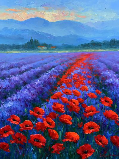 Poppy Field Landscape Print. poster