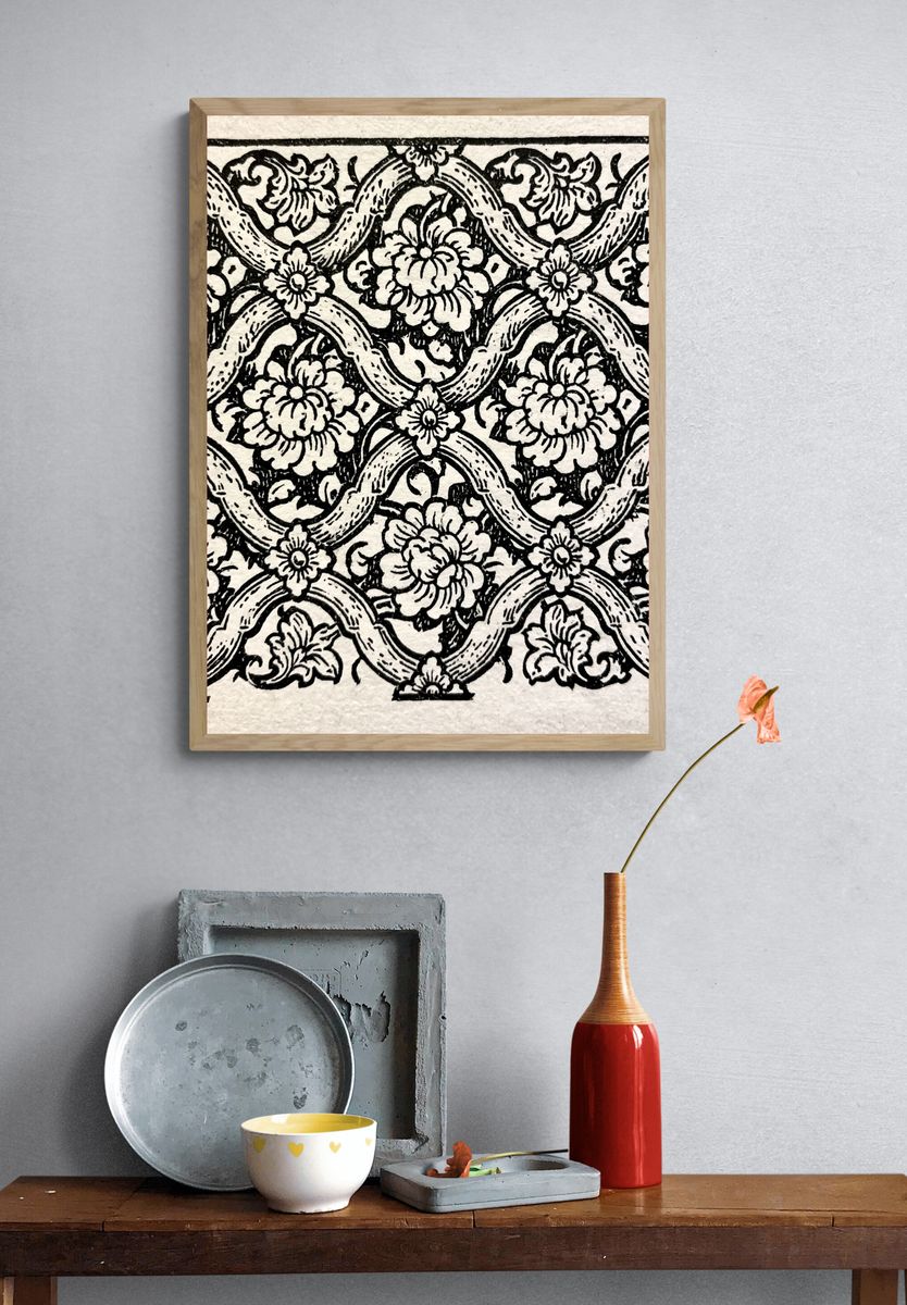 Floral Lattice Woodcut Print. — room view 3