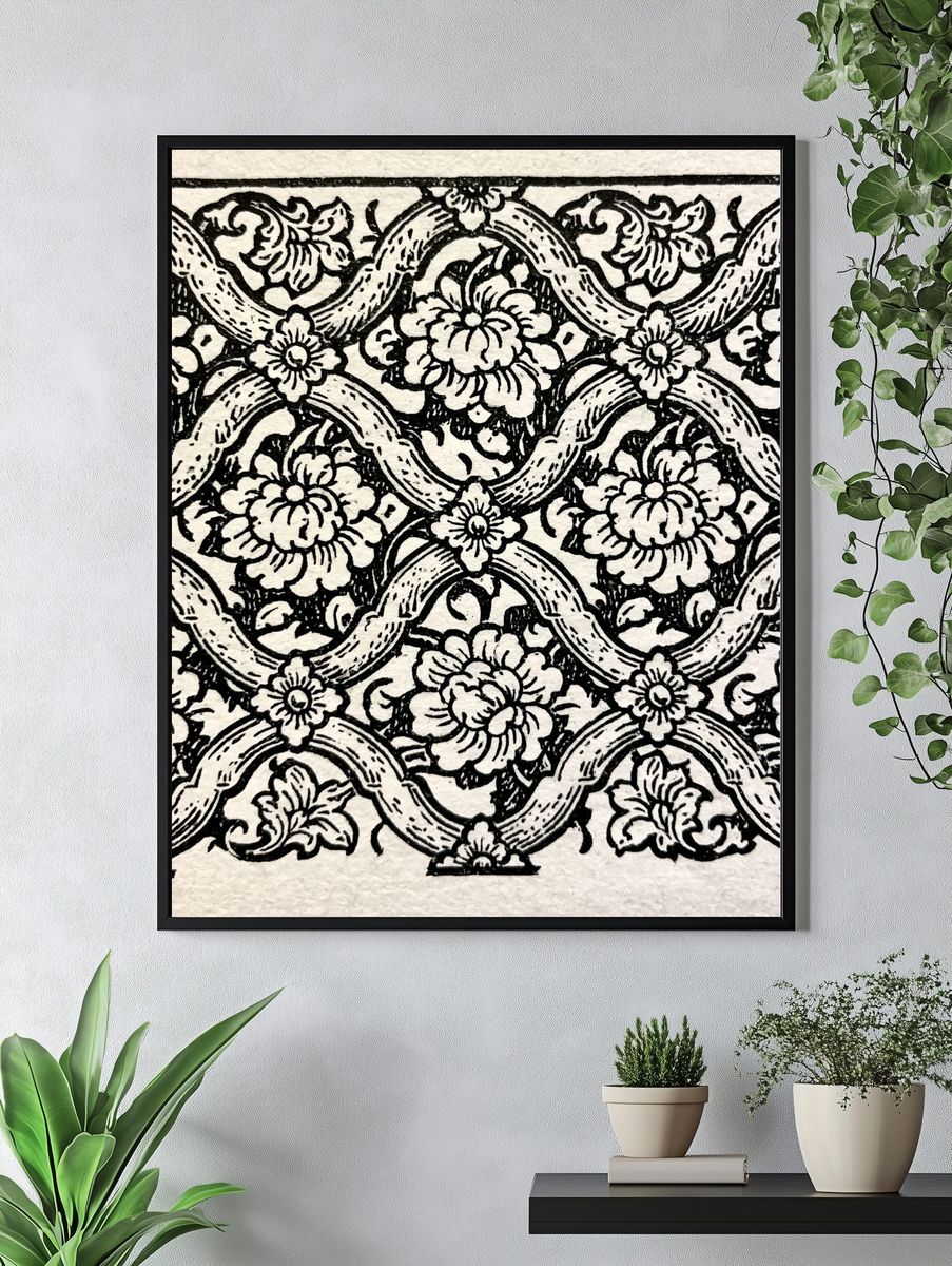 Floral Lattice Woodcut Print. — room view 4