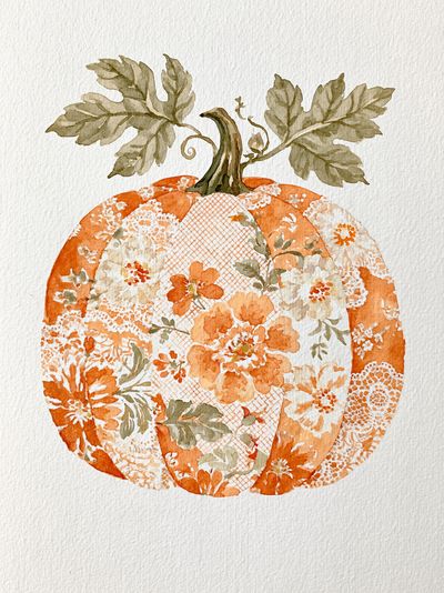 Floral Pumpkin Watercolor Poster.