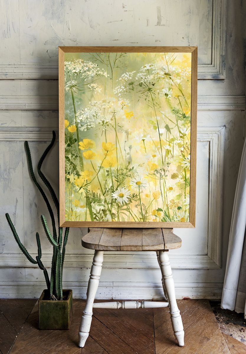 Wildflower Meadow Watercolor Print. room preview