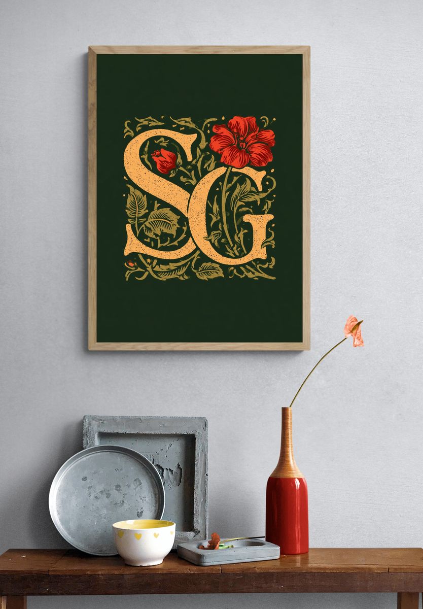 Floral Monogram C Poster. — room view 3